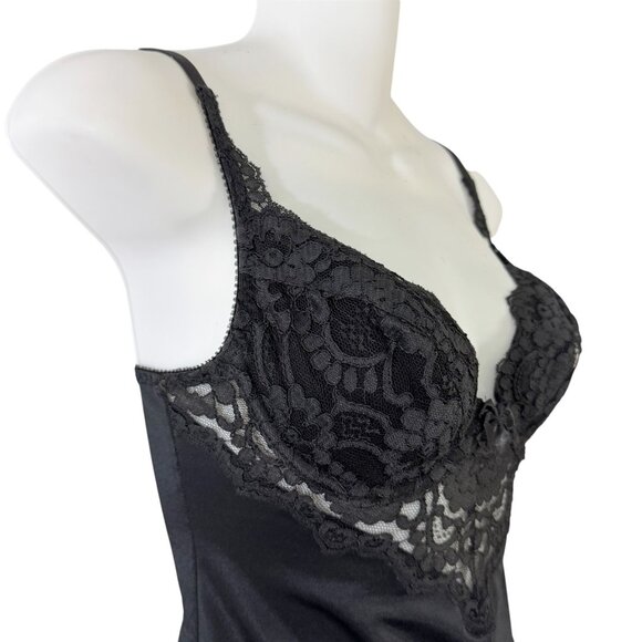 Victorias Secret Black Shaper Slip Dress Lace Nylon Spandex 34B Vintage 1990s - Picture 4 of 7